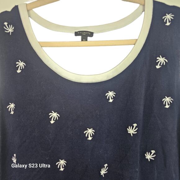 Talbots Sweater Knit Sweater Women 3X Navy Sleeveless Sweater Women Palm Tree - Picture 2 of 7